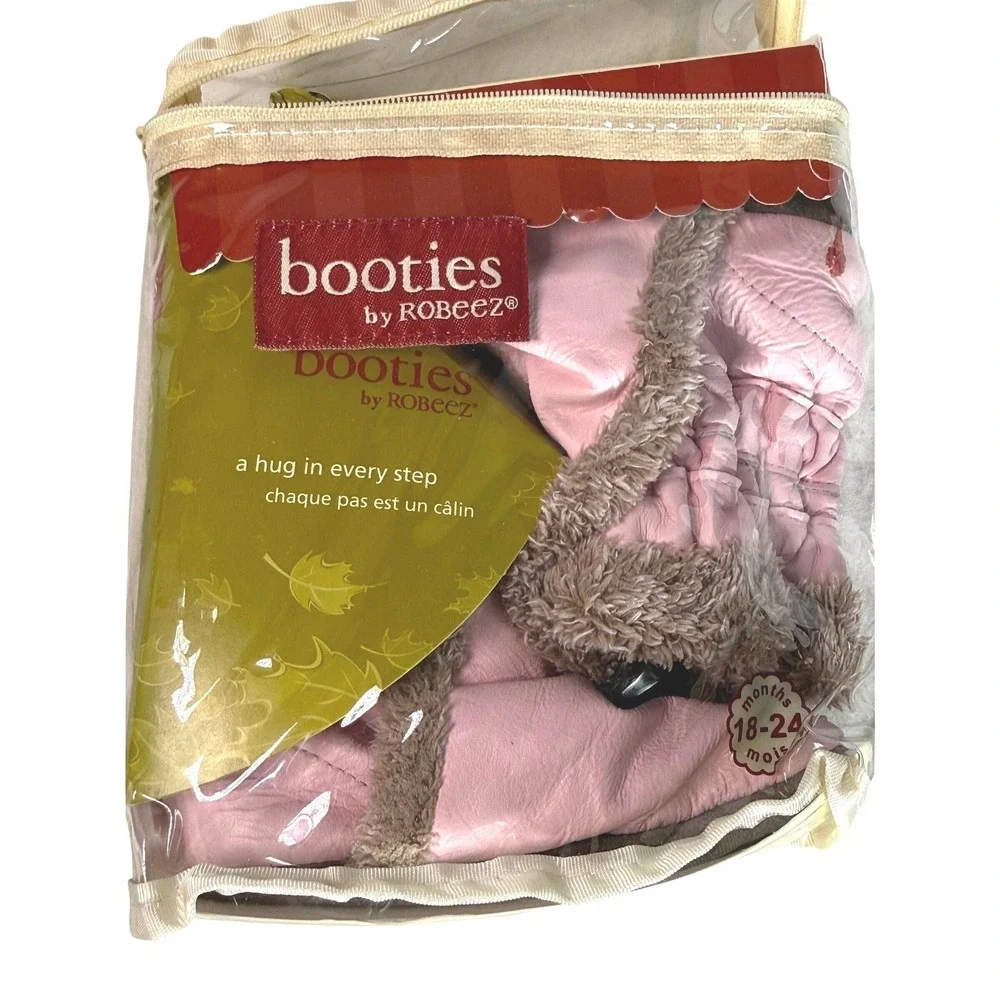 Robeez Pink Leather Faux Fur Trim Booties Soft Sole Baby Shoes 18-24 Months